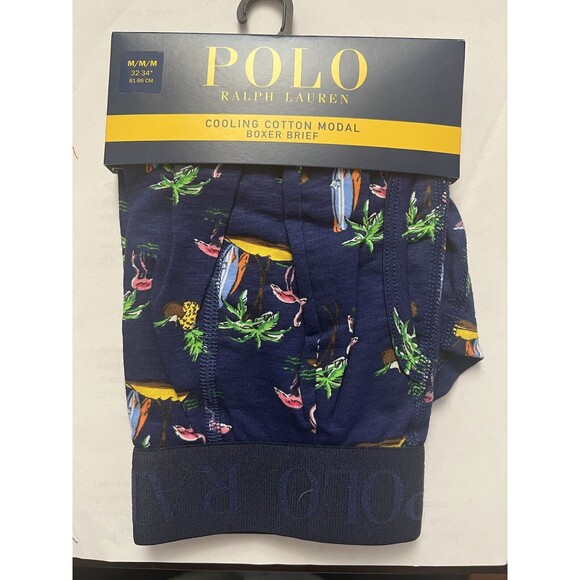 POLO RALPH LAUREN Men's M COOLING COTTON MODAL BOXER BRIEF NAVY TROPICAL NWT - Picture 1 of 3